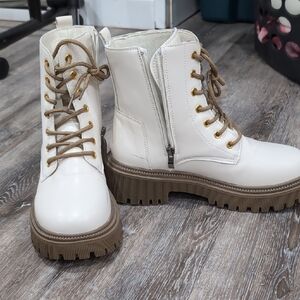 Stylish White Lace-Up Combat Boots